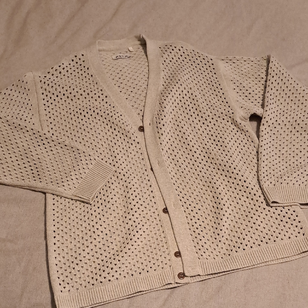 Kotn Beige Knit Cardigan with Button Closure